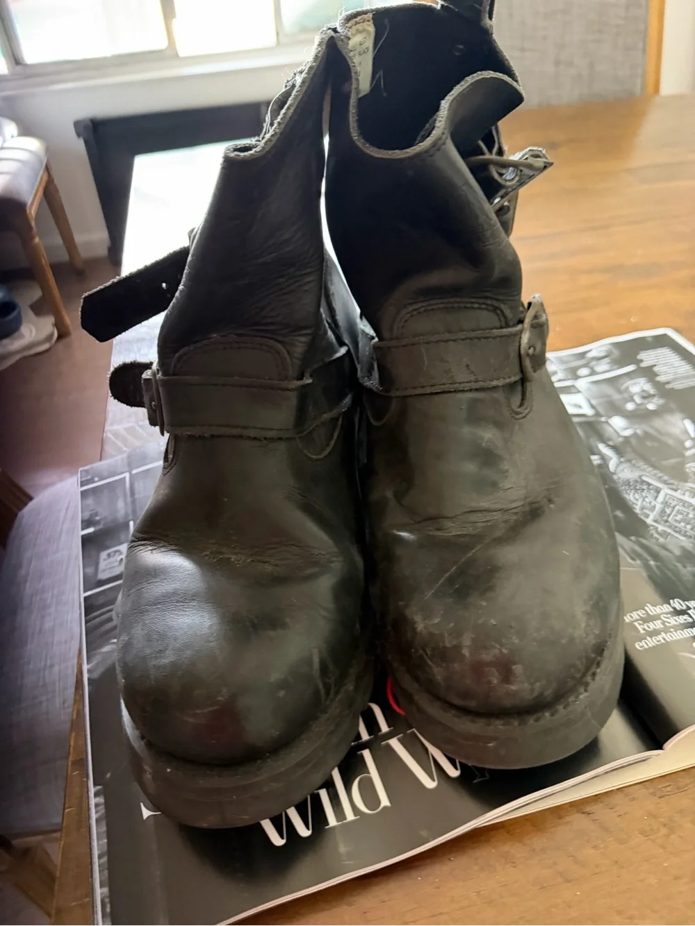 Black Leather Men's Harness Boots